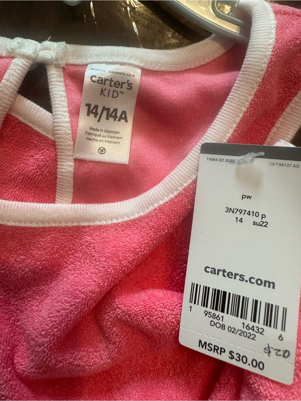Carter's Hot Pink Terry Girls' Romper with Drawstring - Picture 3 of 4